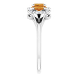 Platinum Oval Natural Citrine & Natural Diamond Halo-Style Three-Stone Ring - view 4