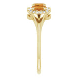 14K Gold Oval Natural Citrine & Natural Diamond Halo-Style Three-Stone Ring - Yellow Gold - view 4