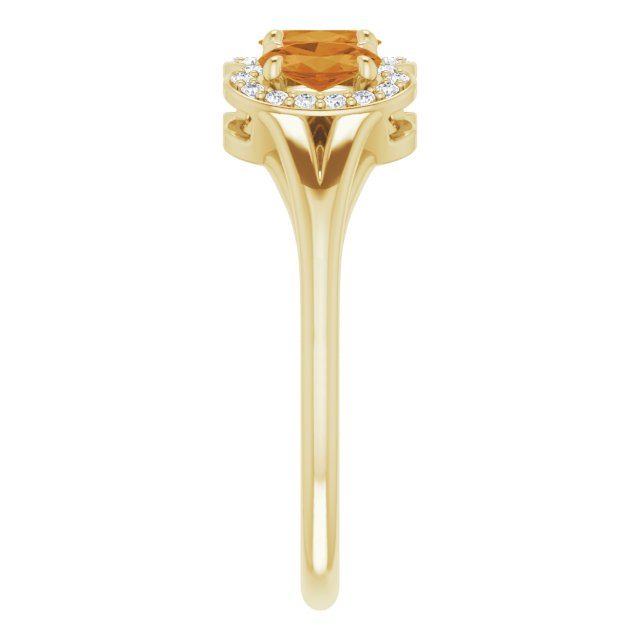 14K Gold Oval Natural Citrine & Natural Diamond Halo-Style Three-Stone Ring - Yellow Gold - view 4