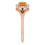 14K Gold Oval Natural Citrine & Natural Diamond Halo-Style Three-Stone Ring - Rose Gold - view 4