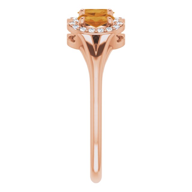 14K Gold Oval Natural Citrine & Natural Diamond Halo-Style Three-Stone Ring - Rose Gold - view 4