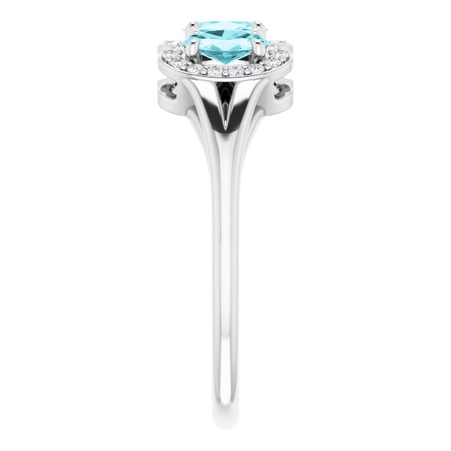 Platinum Oval Natural Blue Zircon & Natural Diamond Halo-Style Three-Stone Ring - view 4
