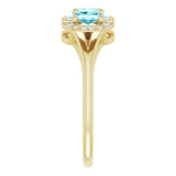 14K Gold Oval Natural Blue Zircon & Natural Diamond Halo-Style Three-Stone Ring - Yellow Gold - view 4