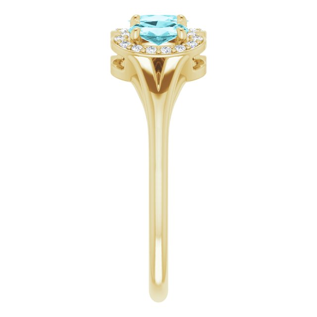 14K Gold Oval Natural Blue Zircon & Natural Diamond Halo-Style Three-Stone Ring - Yellow Gold - view 4