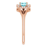 14K Gold Oval Natural Blue Zircon & Natural Diamond Halo-Style Three-Stone Ring - Rose Gold - view 4
