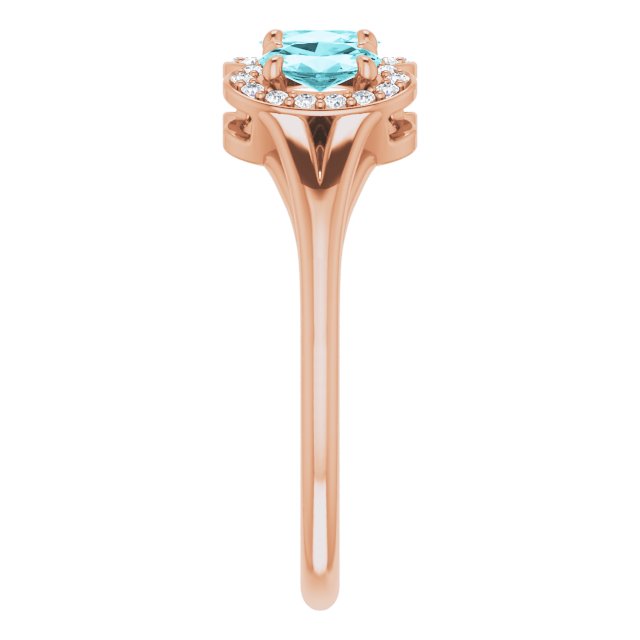 14K Gold Oval Natural Blue Zircon & Natural Diamond Halo-Style Three-Stone Ring - Rose Gold - view 4