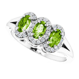14K Gold Oval Natural Peridot & Natural Diamond Halo-Style Three-Stone Ring - White Gold - view 5