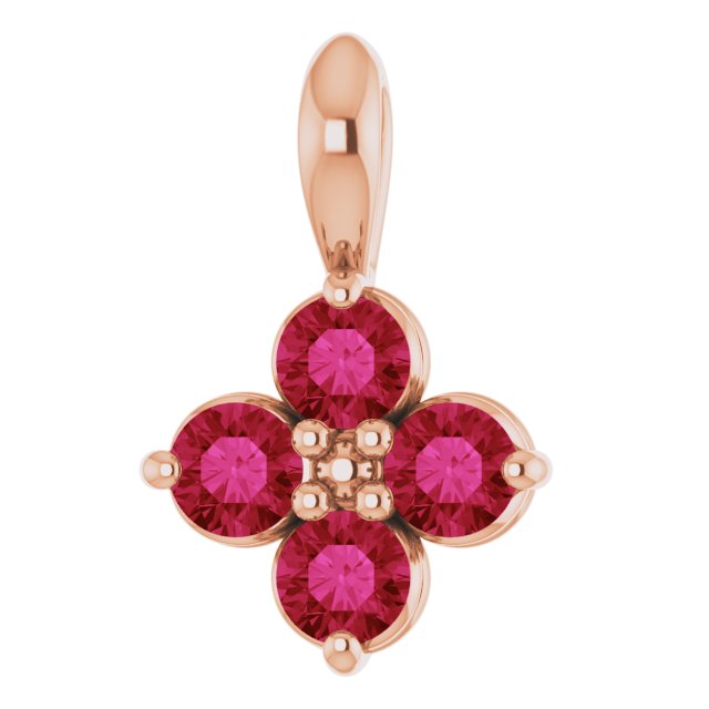 14K Gold Round Natural Ruby Youth Birthstone Necklace or Pendant II - Rose Gold