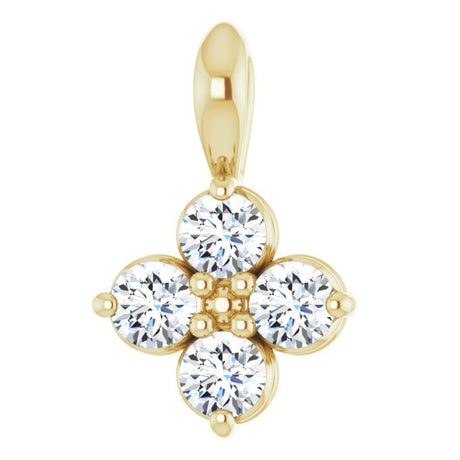 14K Gold Round Natural White Sapphire Youth Birthstone Necklace or Pendant II - Yellow Gold