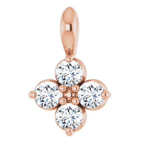 14K Gold Round Natural White Sapphire Youth Birthstone Necklace or Pendant II - Rose Gold