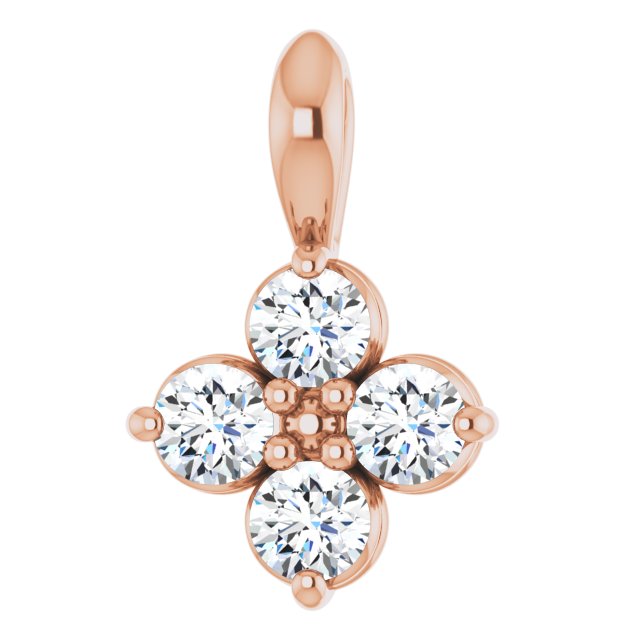 14K Gold Round Natural White Sapphire Youth Birthstone Necklace or Pendant II - Rose Gold