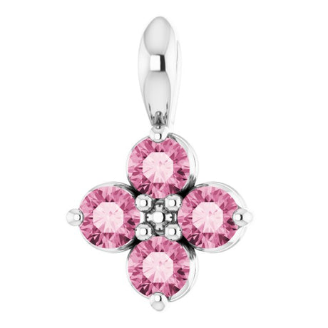 Platinum Round Natural Pink Tourmaline Youth Birthstone Necklace or Pendant