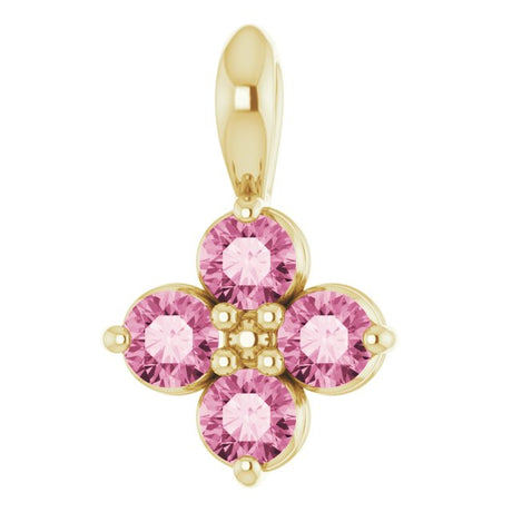 14K Gold Round Natural Pink Tourmaline Youth Birthstone Necklace or Pendant II - Yellow Gold