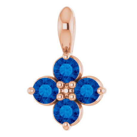 14K Gold Round Natural Blue Sapphire Youth Birthstone Necklace or Pendant II - Rose Gold