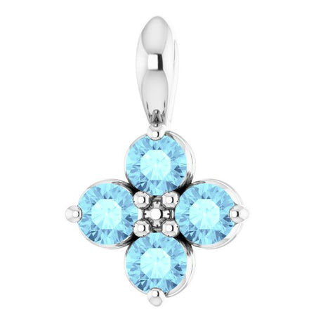 Platinum Round Natural Aquamarine Youth Birthstone Necklace or Pendant