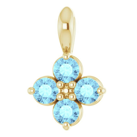 14K Gold Round Natural Aquamarine Youth Birthstone Necklace or Pendant II - Yellow Gold