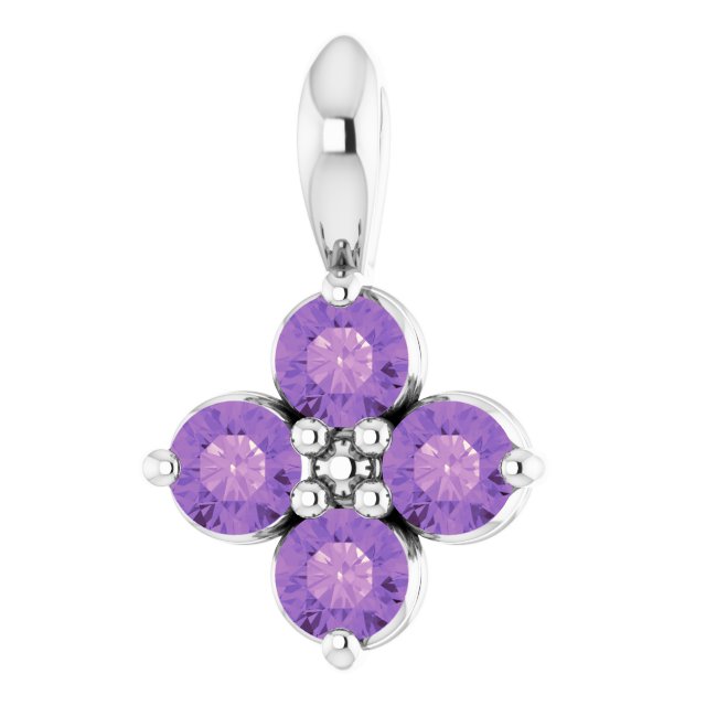 Platinum Round Natural Amethyst Youth Birthstone Necklace or Pendant