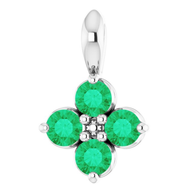 Platinum Round Natural Emerald Youth Birthstone Necklace or Pendant
