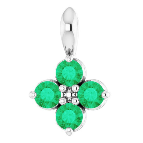 14K Gold Round Natural Emerald Youth Birthstone Necklace or Pendant II - White Gold