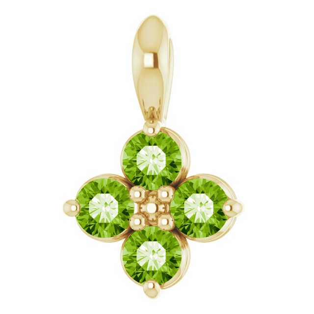 14K Gold Round Natural Peridot Youth Birthstone Necklace or Pendant II - Yellow Gold