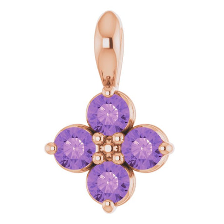 14K Gold Round Natural Amethyst Youth Birthstone Necklace or Pendant II - Rose Gold