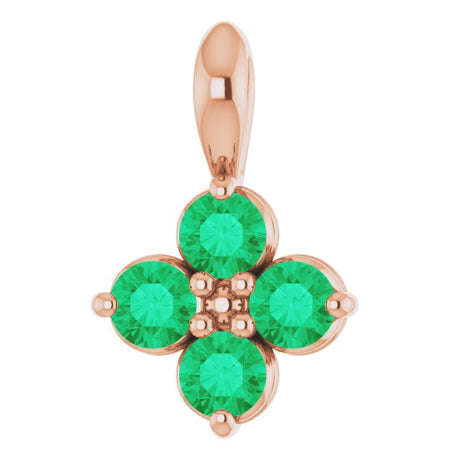 14K Gold Round Natural Emerald Youth Birthstone Necklace or Pendant II - Rose Gold