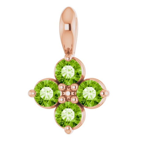 14K Gold Round Natural Peridot Youth Birthstone Necklace or Pendant II - Rose Gold