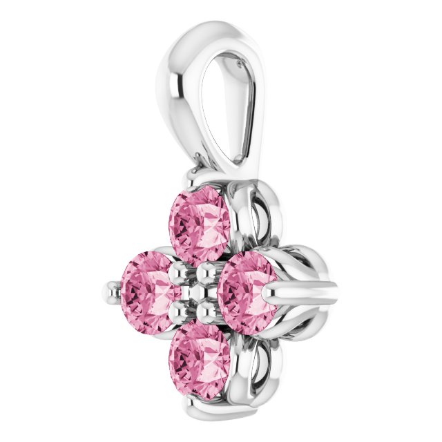 14K Gold Round Natural Pink Tourmaline Youth Birthstone Necklace or Pendant II - White Gold - view 2