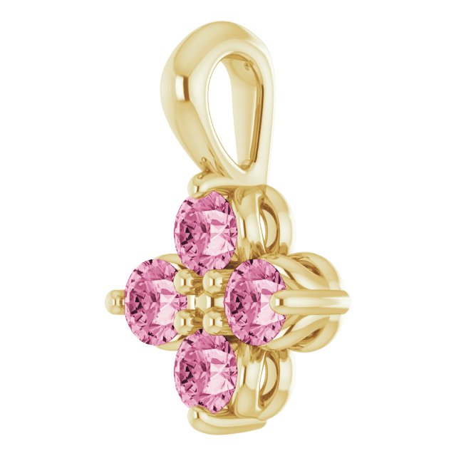 14K Gold Round Natural Pink Tourmaline Youth Birthstone Necklace or Pendant II - Yellow Gold - view 2