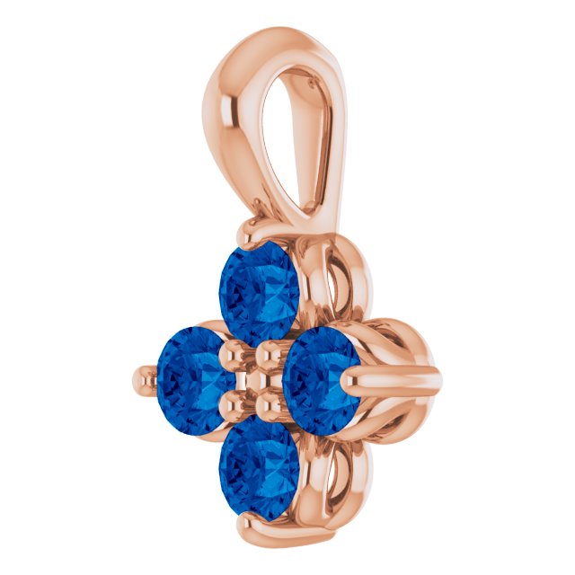 14K Gold Round Natural Blue Sapphire Youth Birthstone Necklace or Pendant II - Rose Gold - view 2