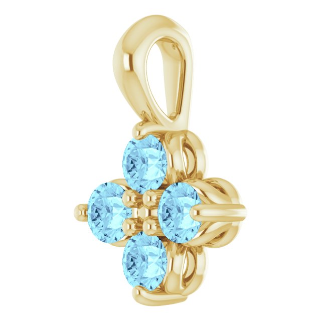 14K Gold Round Natural Aquamarine Youth Birthstone Necklace or Pendant II - Yellow Gold - view 2