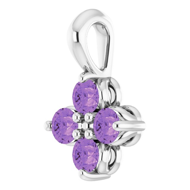 14K Gold Round Natural Amethyst Youth Birthstone Necklace or Pendant II - White Gold - view 2
