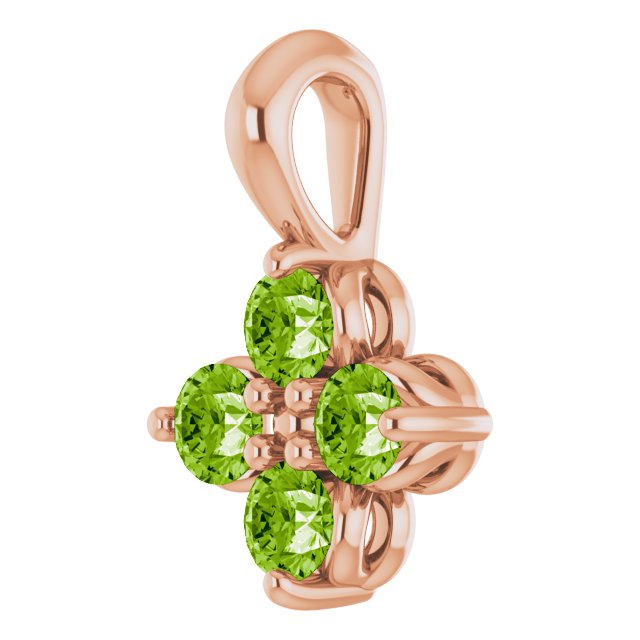 14K Gold Round Natural Peridot Youth Birthstone Necklace or Pendant II - Rose Gold - view 2