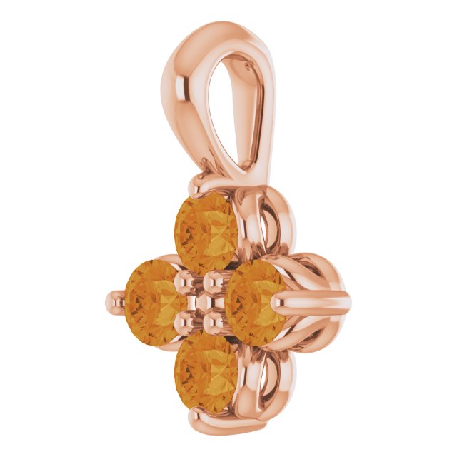 14K Gold Round Natural Citrine Youth Birthstone Necklace or Pendant II - Rose Gold - view 2