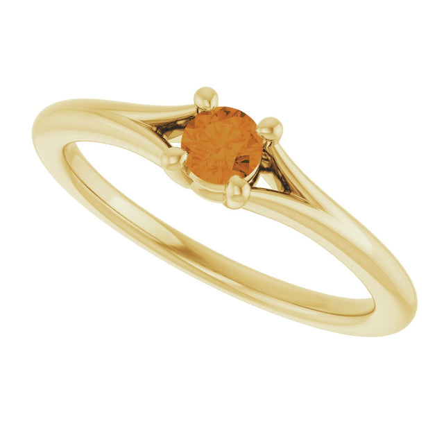 14K Gold Round Natural Citrine Youth Solitaire Ring - Yellow Gold - view 10