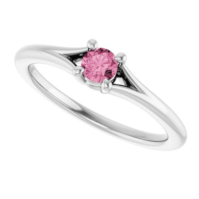 Platinum Round Natural Pink Tourmaline Youth Solitaire Ring - view 10