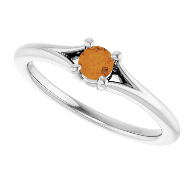 14K Gold Round Natural Citrine Youth Solitaire Ring - White Gold - view 10