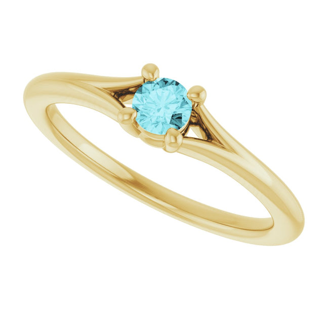 14K Gold Round Natural Blue Zircon Youth Solitaire Ring - Yellow Gold - view 10