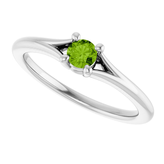 14K Gold Round Natural Peridot Youth Solitaire Ring - White Gold - view 10
