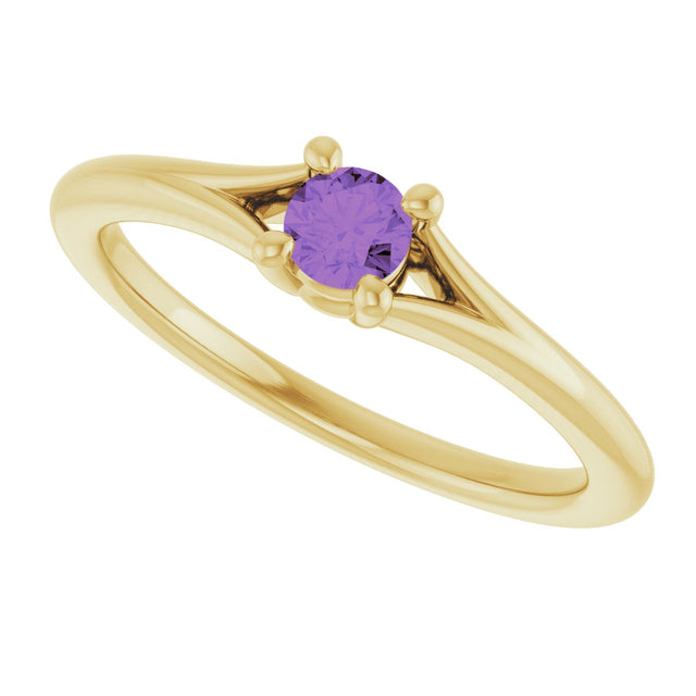 14K Gold Round Natural Amethyst Youth Solitaire Ring - Yellow Gold - view 10