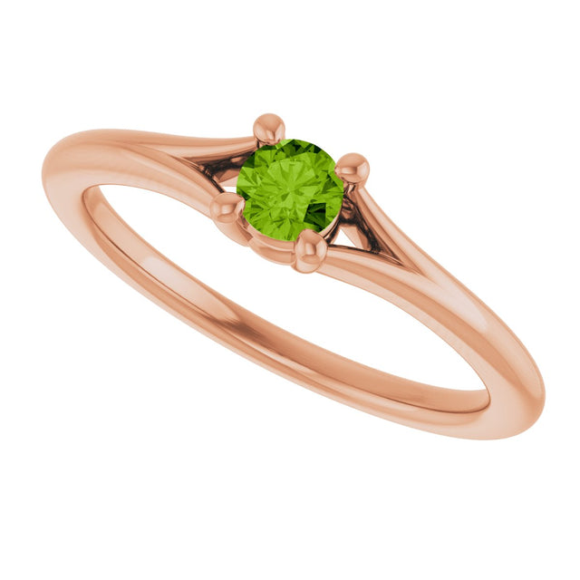 14K Gold Round Natural Peridot Youth Solitaire Ring - Rose Gold - view 10