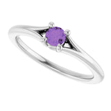 Platinum Round Natural Amethyst Youth Solitaire Ring - view 10