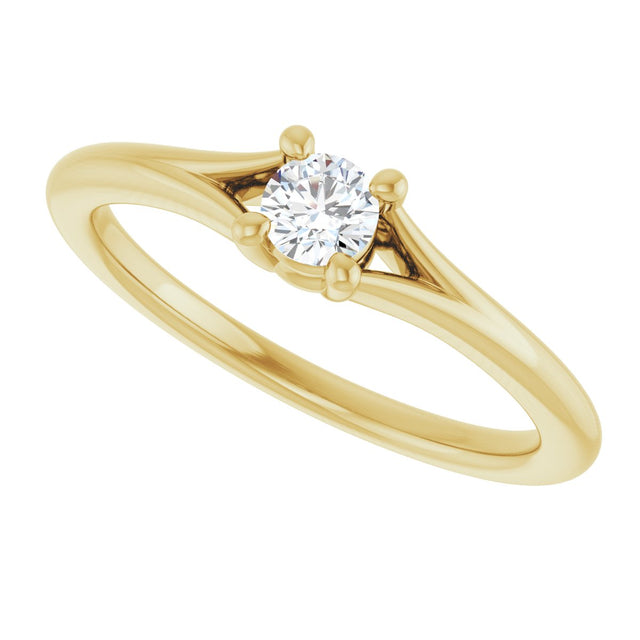 14K Gold Round Natural White Sapphire Youth Solitaire Ring - Yellow Gold - view 10