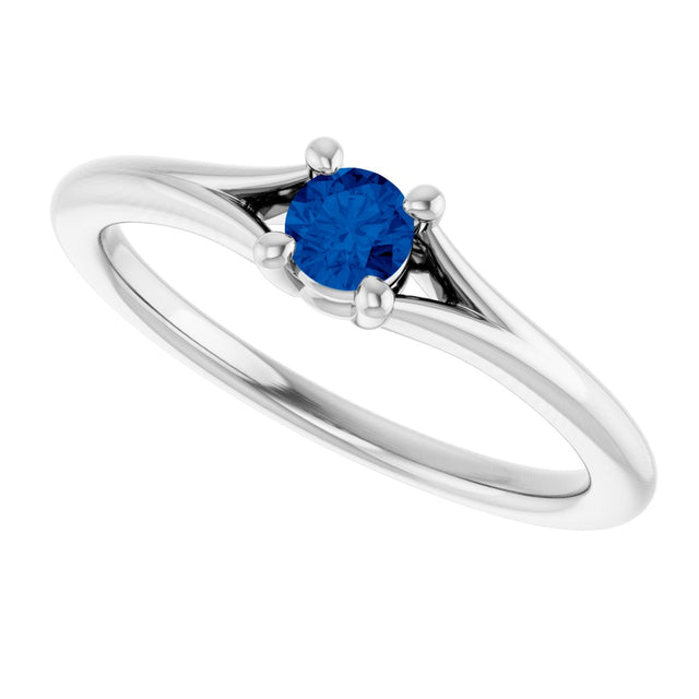 Platinum Round Lab-Grown Blue Sapphire Youth Solitaire Ring - view 10
