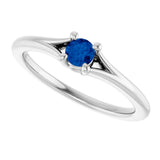 14K Gold Round Lab-Grown Blue Sapphire Youth Solitaire Ring - White Gold - view 10
