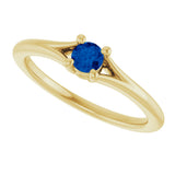 14K Gold Round Lab-Grown Blue Sapphire Youth Solitaire Ring - Yellow Gold - view 10