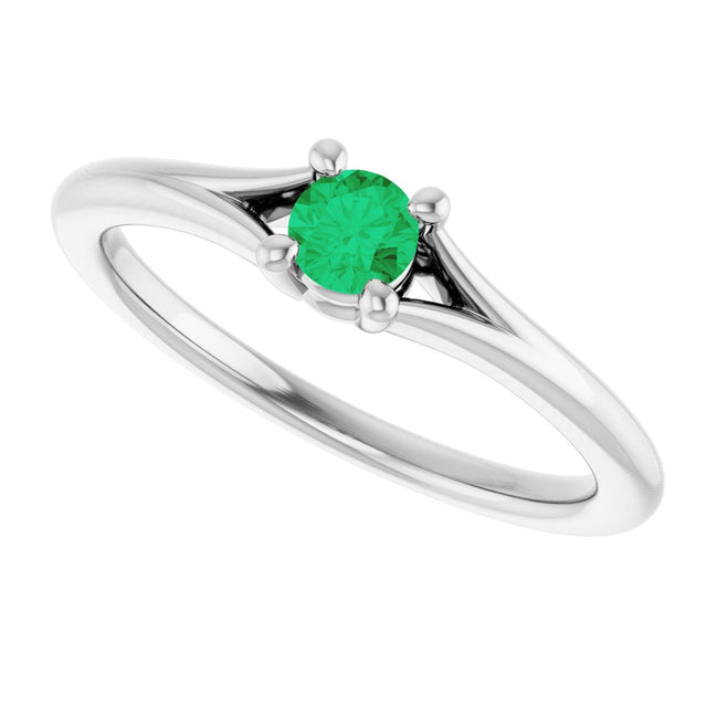 Platinum Round Natural Emerald Youth Solitaire Ring - view 10