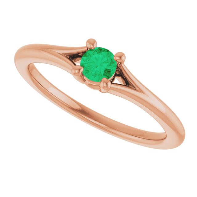 14K Gold Round Lab-Grown Emerald Youth Solitaire Ring - Rose Gold - view 10