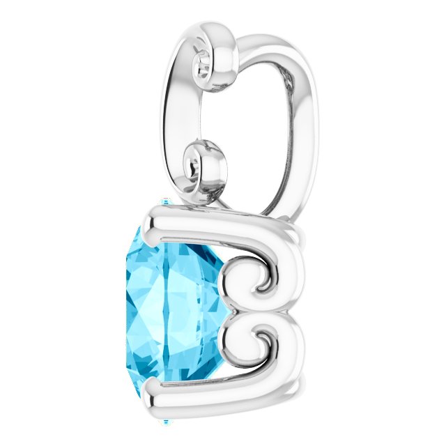 14K Gold Round Natural Aquamarine Solitaire Pendant - White Gold - view 3