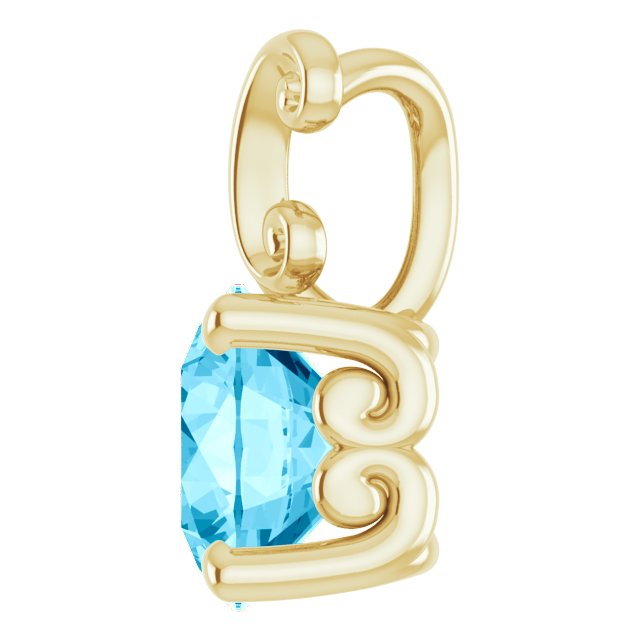 14K Gold Round Natural Aquamarine Solitaire Pendant - Yellow Gold - view 3